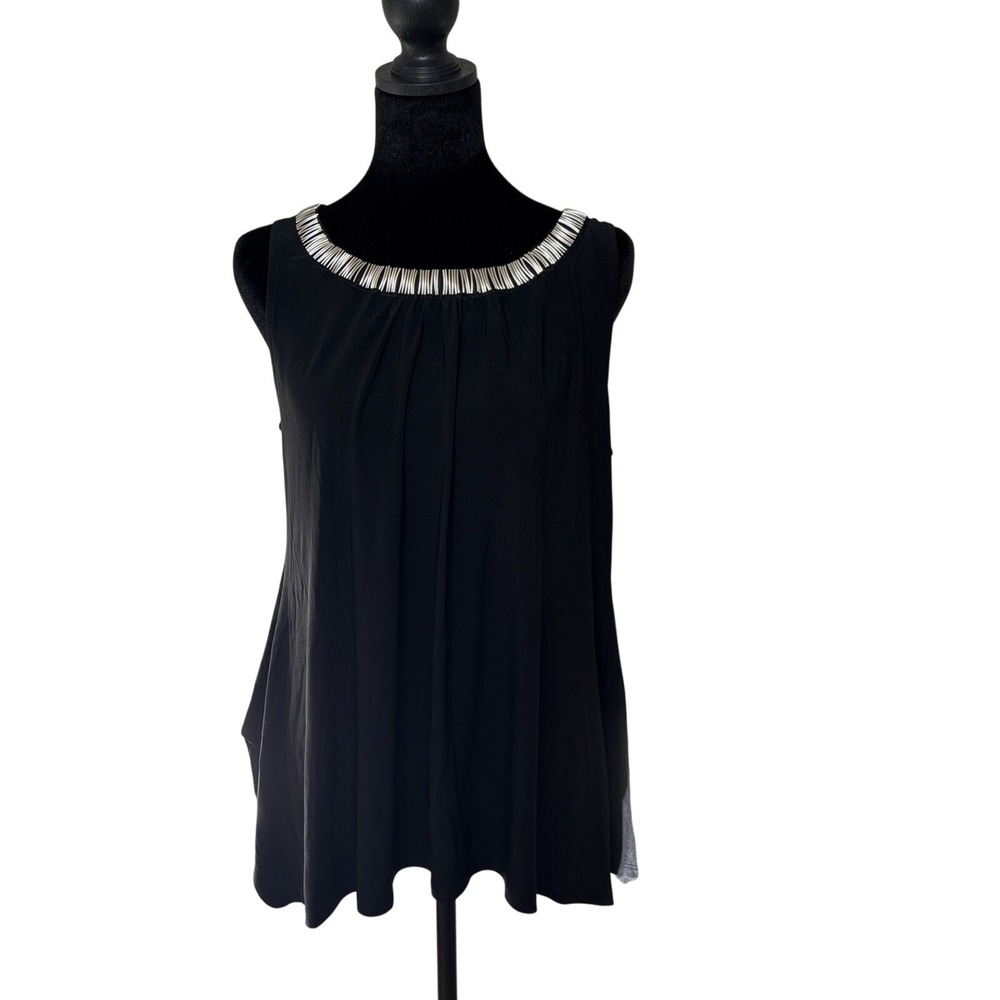 White House Black Market Embellished Neckline Sleeveless Top Large Black NWT